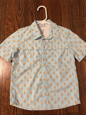 Blue Quail Light Blue Short-Sleeve Button-Down Shirt with Orange Print
